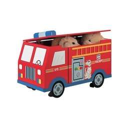 Teamson Red Fire Engine Wood Child Toy Box Bench Wheels  