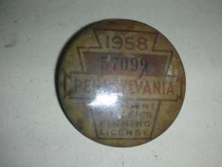 1958 Pennsylvania PA Fishing License Badge Pin (126)  