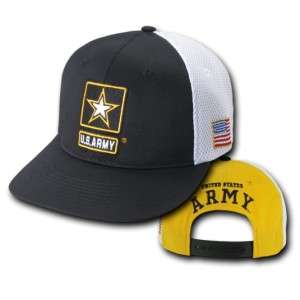 SNAP BACK ARMY EMBROIDERED FLAT BILL STAR MESH HAT CAP  