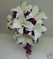 LATEX PURPLE ORCHID & WHITE LILY FLOWER WEDDING BOUQUET  