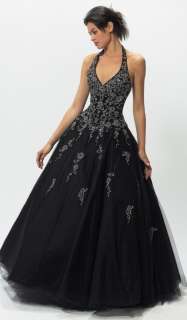 New Black Halter Formal Prom Ball Gown Evening Dress Stock Size 6 8 10 