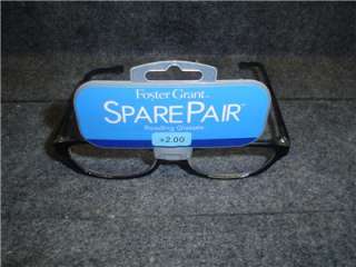Foster Grant Spare Pair Reading Glasses +2.00 black  