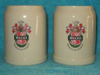 Becks Beer Steins Mugs Ceramic Made in West Germany ~ Set of 2  