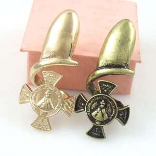 Gold/Bronze Cross Medal Fingernail Fingertip Nail Armour Ring 