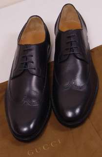 GUCCI SHOES $680 BLACK WINGTIP LOGO GOODYEAR WELTED OXFORD DRESS SHOE 