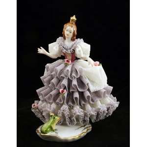   and Frog Prince German Dresden Porcelain Lace Figurine