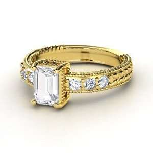  Emerald Isle Ring, Emerald Cut White Sapphire 14K Yellow Gold Ring 