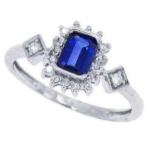  0.54ct Emerald Cut Genuine Sapphire Ring with Diamonds in 