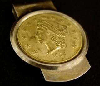Vtg Faux 1854 Kellogg & Co Coin Money Clip Silver Tone Gold Tone Gift 