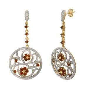   Garnet and Diamond Accent Filigree Flower Drop Earrings: Jewelry