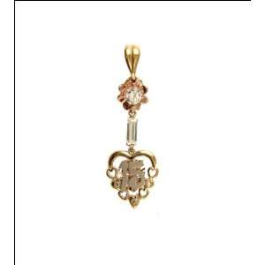   Gold, 15 Anos Heart Flower Quinceanera Pendant Charm Lab Created Gems