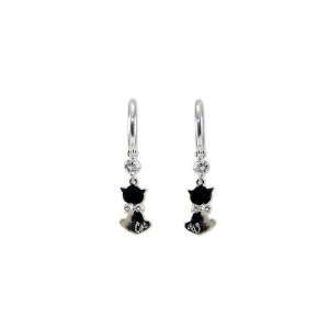   White Gold, Cat Dangling Earring with Brilliant Created Gems Jewelry