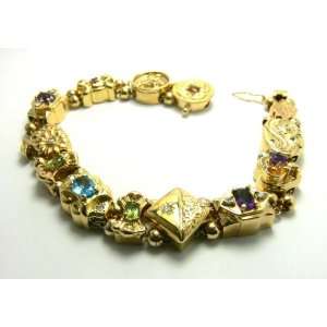    12cts Vintage Gold Charm & Multi gemstone Bracelet 
