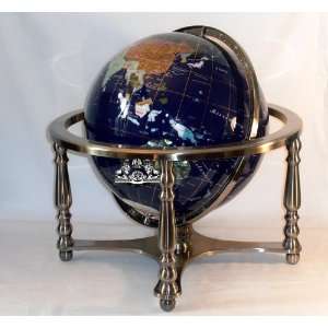  21 Blue Lapis Ocean Gemstone Globe with 4 Leg Silver 