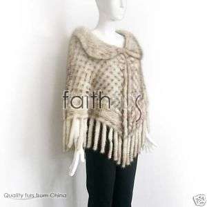 Knitted Mink Fur Cape/Shawl/Stole/Wrap/Poncho/Scarf  
