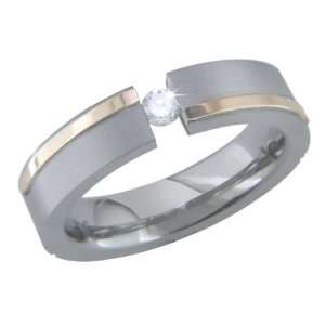   Beautiful Titanium & 14K Gold Design Tension Set Diamond Ring Jewelry