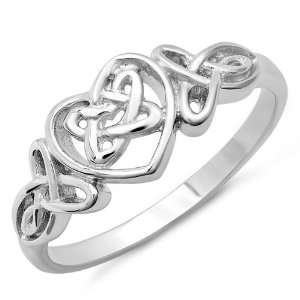 Sterling Silver Ladies Celtic Trinity Knot Heart Ring (Available in 