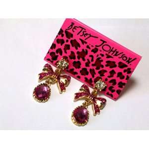 BETSEY JOHNSON Pink Bows and Crystals Dangles Earrings Studs