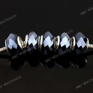5X BLACK CRYSTAL GLASS BIG HOLE FACETED BEAD FIT ALL  