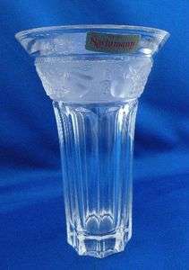Nachtmann German Lead Crystal Vase Trumpet Shape Frosted Band  