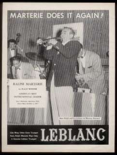 1957 Ralph Marterie photo Leblanc trumpet vintage print ad  