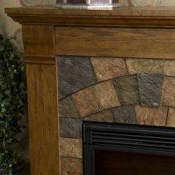 NEW Antique Oak Slate Tile Electric Fireplace  