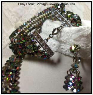   Aurora Borealis Glass Bead Necklace Bracelet & Clip Earrings  