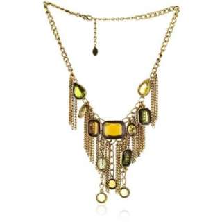 Sparkling Sage Jewel Gold Tone Fringe Chain Necklace   designer 