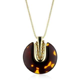 French Connection Opium Tortoise Shell Round Pendant Necklace 