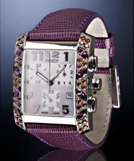   purple MOP and crystal Orologi chronograph leather strap watch
