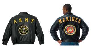 Mens Military Logo Army Marines Black Leather Jacket  