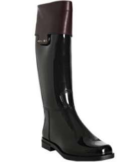 Celine black rubber leather trim rain boots  
