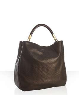 Yves Saint Laurent chocolate bronze croc embossed leather large Y Now 