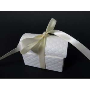  Ivory Quilted Treasure Chest Favor Boxes   Set of 25 