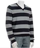 style #303558502 navy and blue slate stripe cashmere v neck sweater