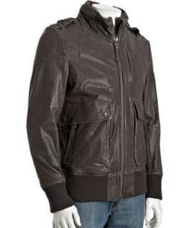 Mackage gunmetal leather Aaron zip bomber jacket   