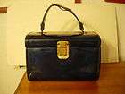 Vintage Navy Blue Patent Leather Box Purse Handbag Bras