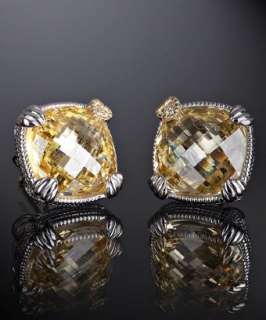Judith Ripka canary crystal and diamond cushion stud earrings 