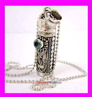 Sterling Silver Blue Topaz Prayer Box Pendant necklace  