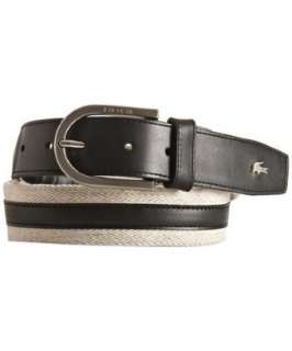 Lacoste black leather stripe buckle belt  