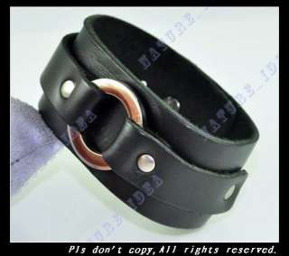 Cool Ring Wide Leather Bracelet Mens Wristband Black  