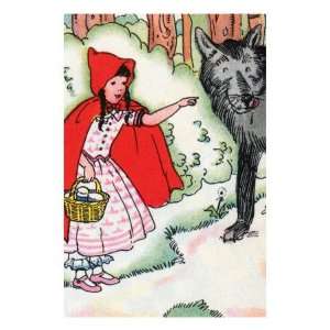 Little Red Riding Hood Tells the Wolf of Her Trip Premium Poster Print 