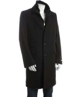 MICHAEL Michael Kors black wool blend button front faux fur collar 