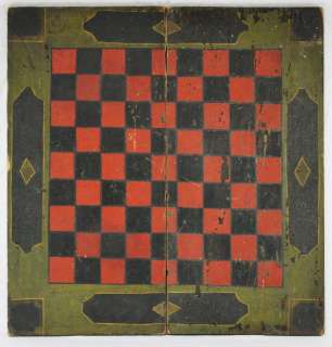   Folk Art Hand Painted 2  Sided Checker / Parcheesi Game Board  