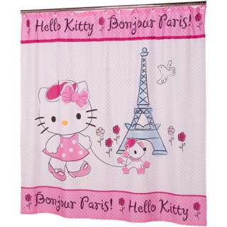 HELLO KITTY Paris FABRIC French Shower Curtain *NEW* Pink College 
