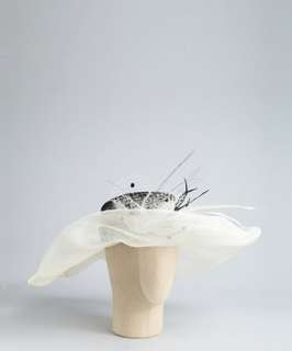 Scala ivory sinamay feather large brim hat  