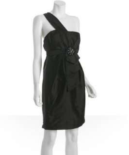 Vera Wang Lavender Label black silk one shoulder broach dress 