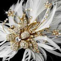   Ivory Rhinestone Crystal Bridal Feather Fascinator Hair Comb pin 456GD