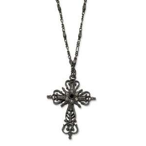   Black plated Black Crystal Cross 30in Necklace/Mixed Metal Jewelry