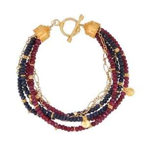 Elegant Ruby and Sapphire Multi Strand Gemstone Beaded Bracelet with 